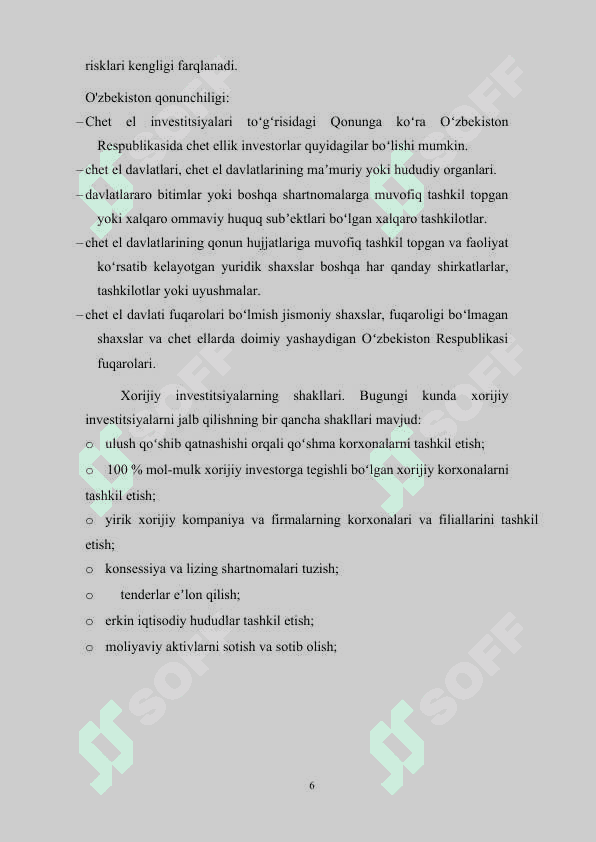 O’zbekiston Respublikasining Investitsion faoliyati 6