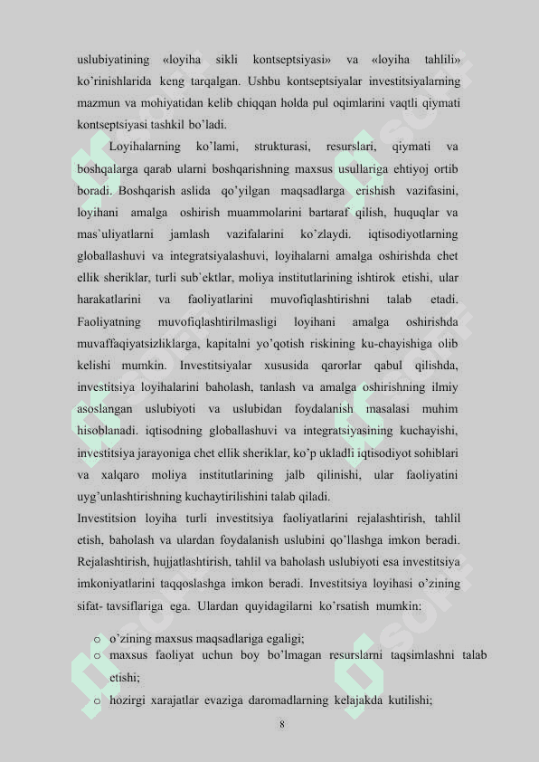 O’zbekiston Respublikasining Investitsion faoliyati 8