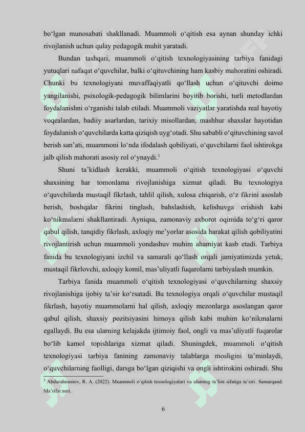 TARBIYA FANINI O‘QITISHDA MUAMMOLI O‘QITISH TEXNOLOGIYALARI 6