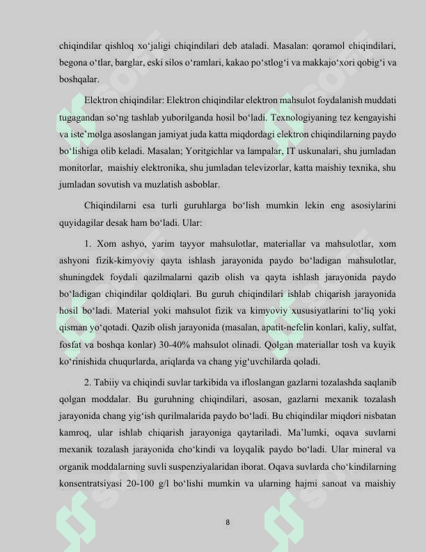 Chiqindilarni qayta ishlash va ularni barqaror boshqarish. 8