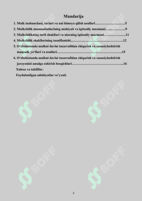Mulkchilik munosabatlari va xususilashtirish jorayanining joriy tendensalari 2