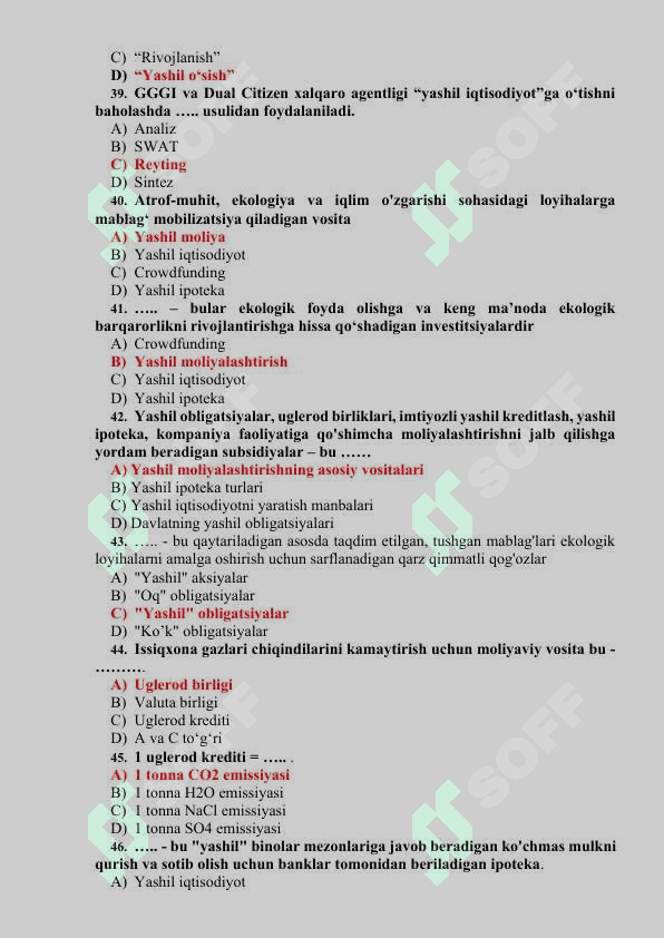 yashil Iqtisodiyot yakuniy test javoblari ( ba'za) 6