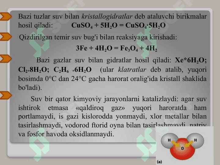 Eritmalar, ularning turlari. Suyultirilgan eritmalar xossalari, osmotik bosim 7