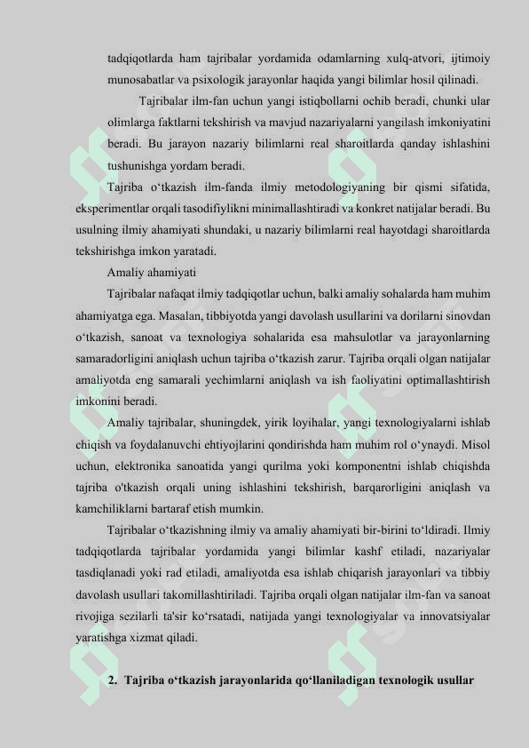 Tajribalar o‘tkazishning ilmiy va amaliy ahamiyati 3