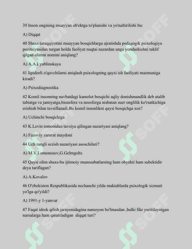 PSIXOLOGIYA Yakuniy Javoblari 5