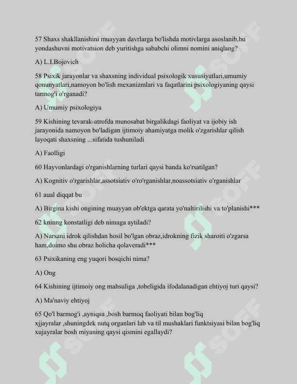PSIXOLOGIYA Yakuniy Javoblari 7