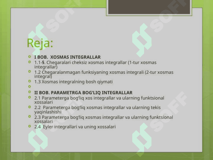 Parametrga bog’liq  integrallar 2