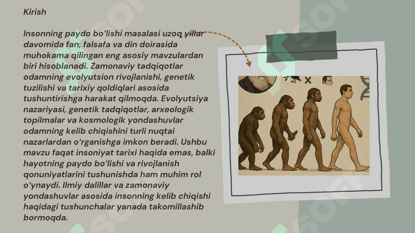 Odamning paydo boʻlishiga oid zamonaviy gʻoyalar va ularning isboti 3