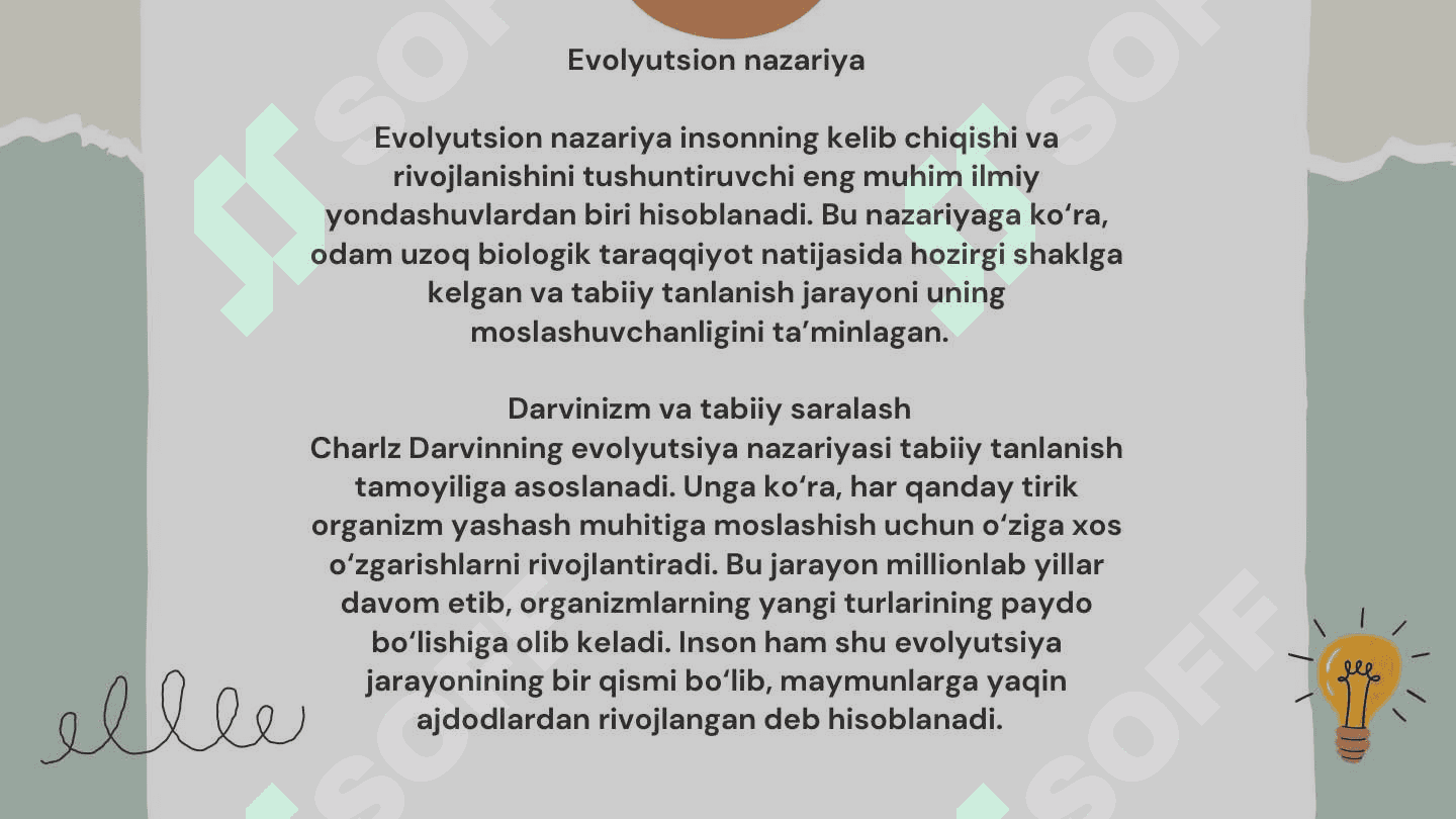 Odamning paydo boʻlishiga oid zamonaviy gʻoyalar va ularning isboti 4