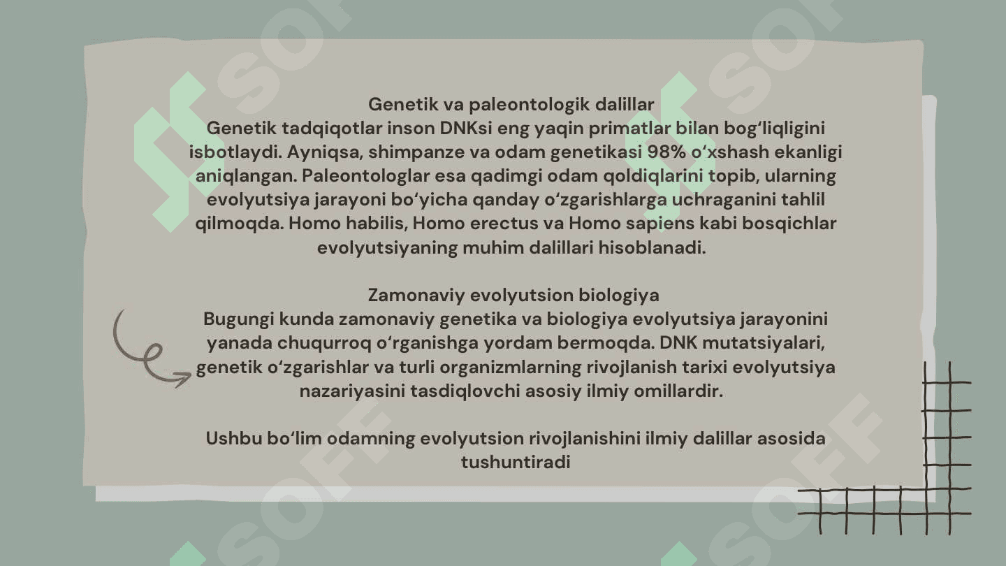 Odamning paydo boʻlishiga oid zamonaviy gʻoyalar va ularning isboti 5