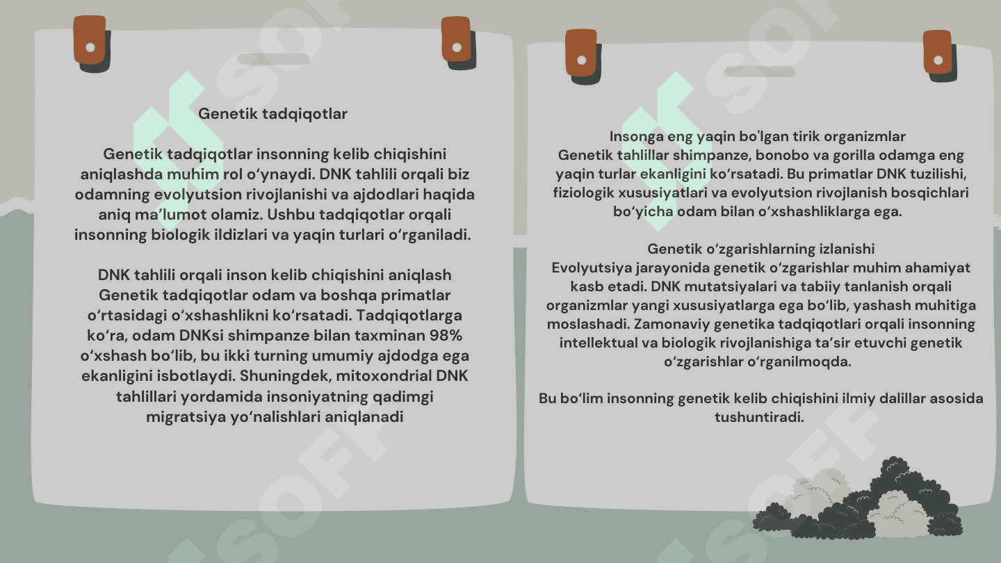 Odamning paydo boʻlishiga oid zamonaviy gʻoyalar va ularning isboti 7
