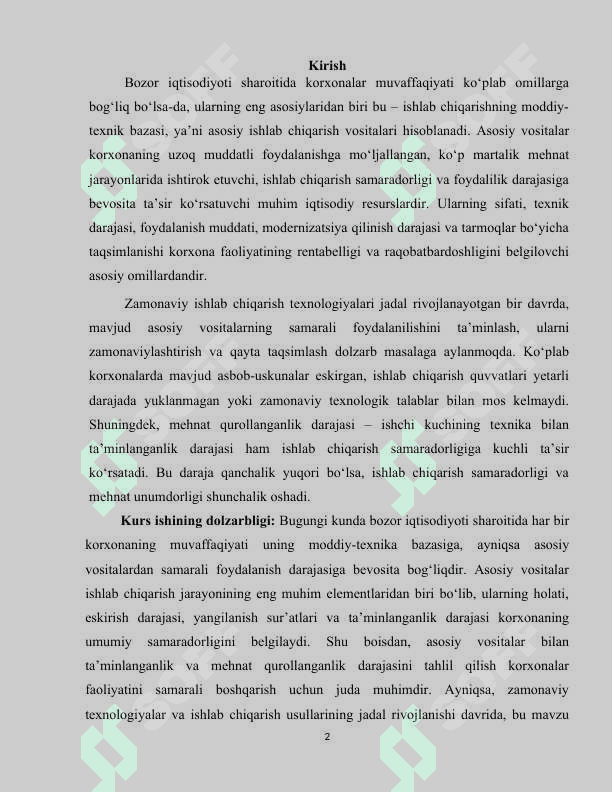 Asosiy vositalar bilan taʼminlanganlik va qurollanganlik darajasi 2