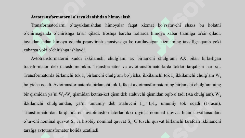 O‘zgaruvchan tok transformatorlari va avtotransformatorlarini himoyalash 4