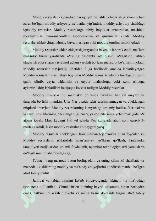 Moddiy resurslardan samarali foydalanish 8