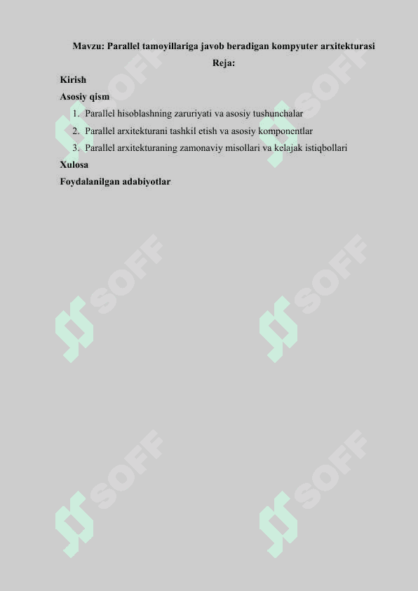 Parallel tamoyillariga javob beradigan kompyuter arxitekturasi 2