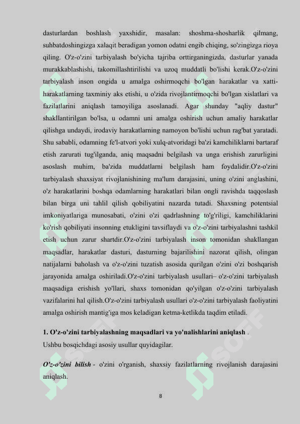 EHTIYOJ VA SHAXSNING O‘ZINI O‘ZI KAMOL TOP 8