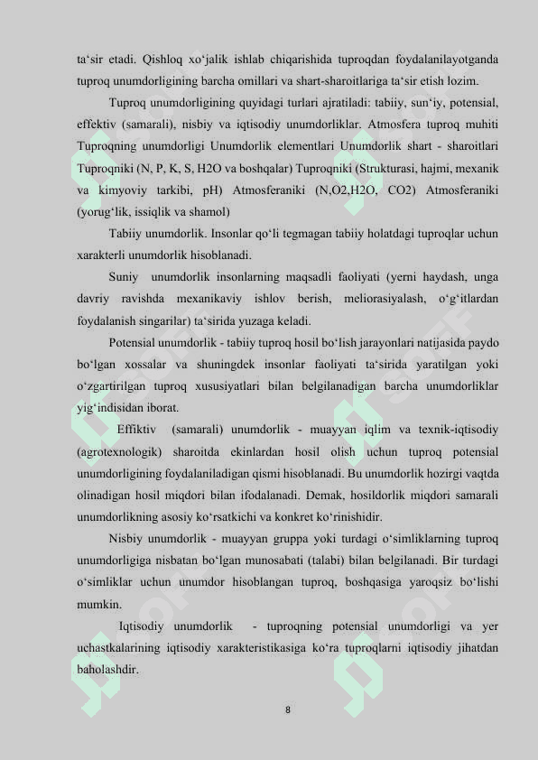 Tuproq unumdorligini baholash usullari 8