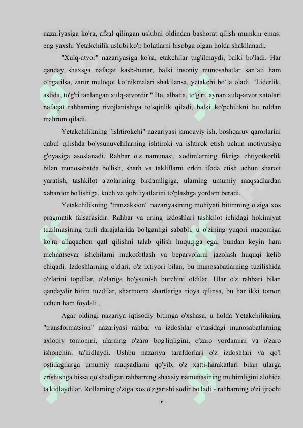 Yetakchilik shaxsini oʻrganuvchi nazariyalar 6