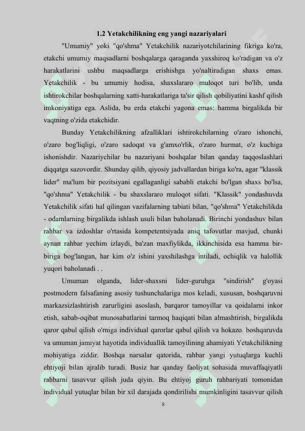 Yetakchilik shaxsini oʻrganuvchi nazariyalar 8