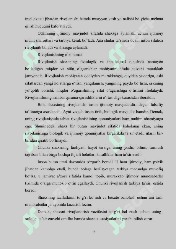 Shaxs taraqqiyotida ehtiyojlarning ta’siri. 7