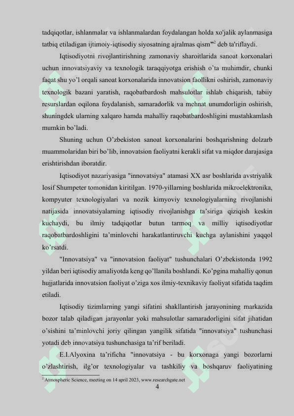 O‘ZBEKISTONDA INNOVATSION SIYOSATNI AMALGA OSHIRISH USULLARI VA YO‘NALISHLARI 4