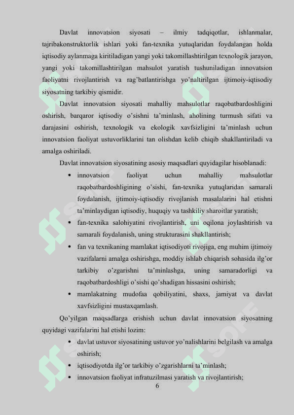 O‘ZBEKISTONDA INNOVATSION SIYOSATNI AMALGA OSHIRISH USULLARI VA YO‘NALISHLARI 6