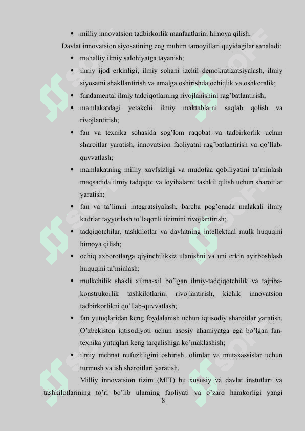 O‘ZBEKISTONDA INNOVATSION SIYOSATNI AMALGA OSHIRISH USULLARI VA YO‘NALISHLARI 8