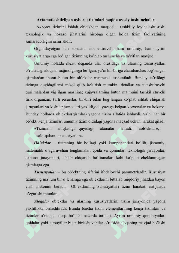 Avtomatlashtirilgan axborot tizimlari 2