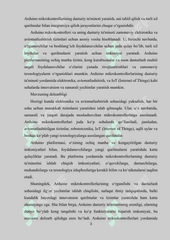 QURILMALARNING DASTURIY TA'MINOTI. ARDUINO MIKROKONTROLLERI 3
