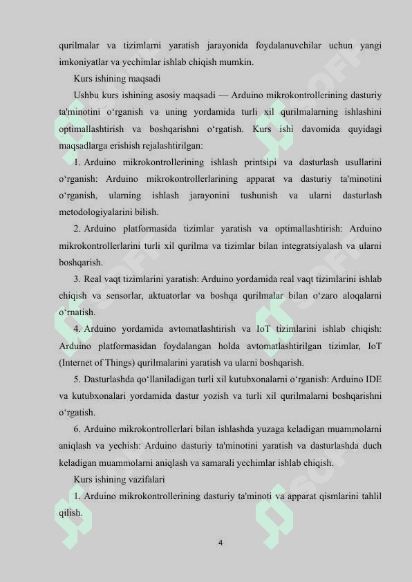 QURILMALARNING DASTURIY TA'MINOTI. ARDUINO MIKROKONTROLLERI 4