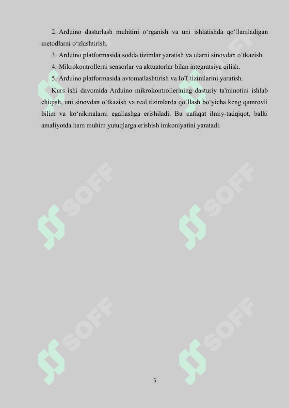 QURILMALARNING DASTURIY TA'MINOTI. ARDUINO MIKROKONTROLLERI 5