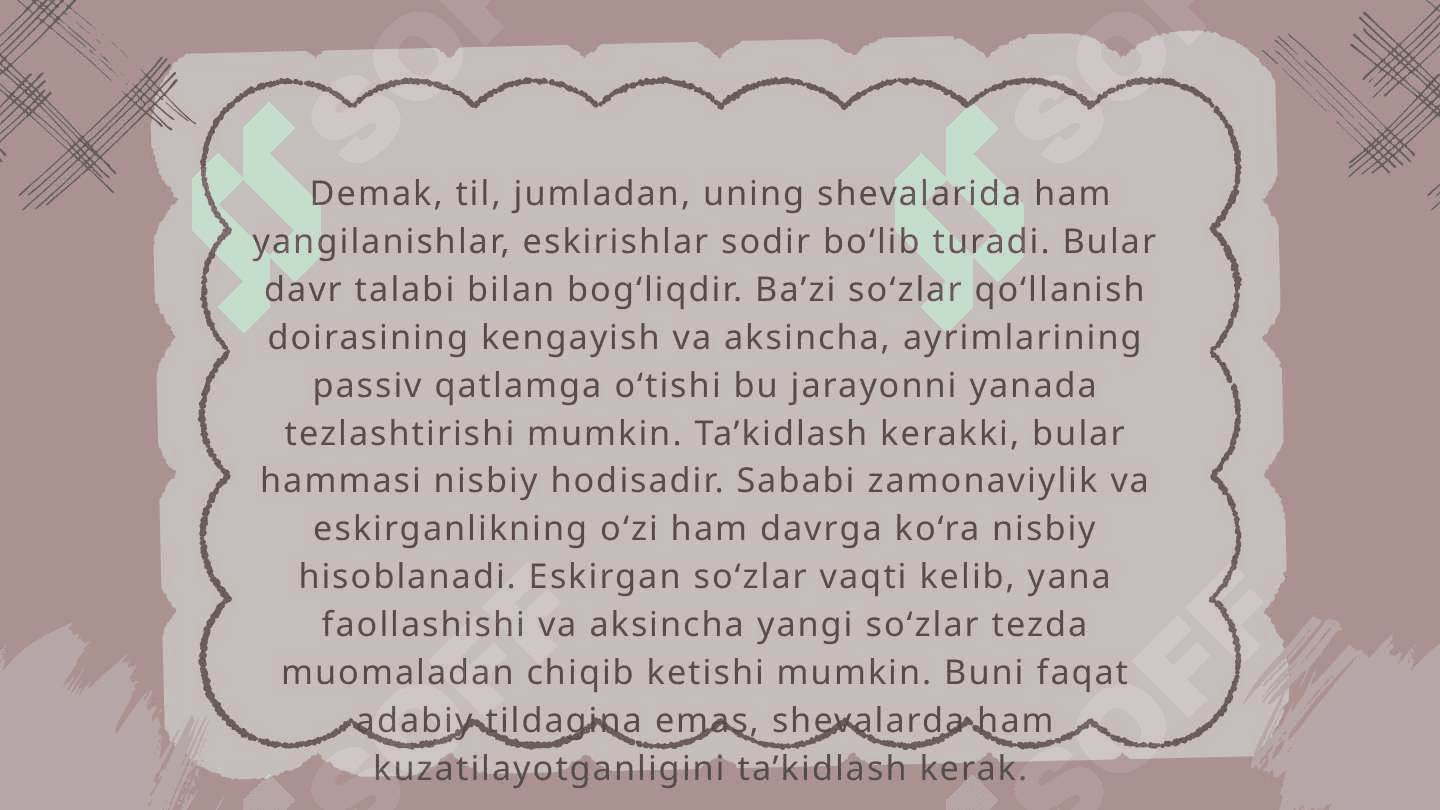 Sohaning faol va nofaol terminlari. O'zbek tilining sohada qo'llanilishi fanidan. 5
