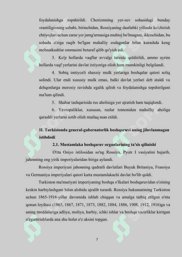 CHOR ROSSIYASINING O’ZBEK XONLIKLARI BILAN O’ZARO MUNOSABATLARI 7