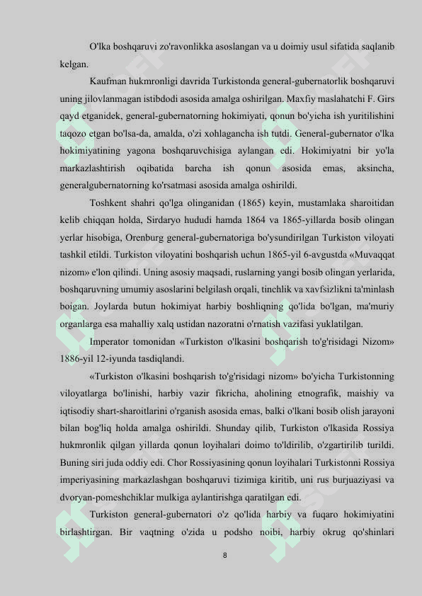 CHOR ROSSIYASINING O’ZBEK XONLIKLARI BILAN O’ZARO MUNOSABATLARI 8