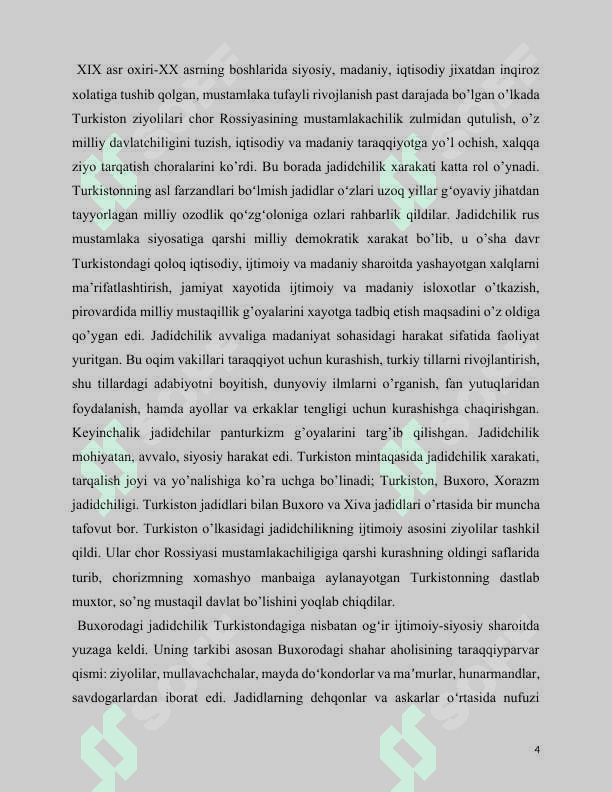 TURKISTON OʻLKASIDA JADIDCHILIK HARAKATI NAMOYONDALARINING FAOLIYATI. (FARGʻONA JADIDLARI HAYOTI MISOLIDA) 4
