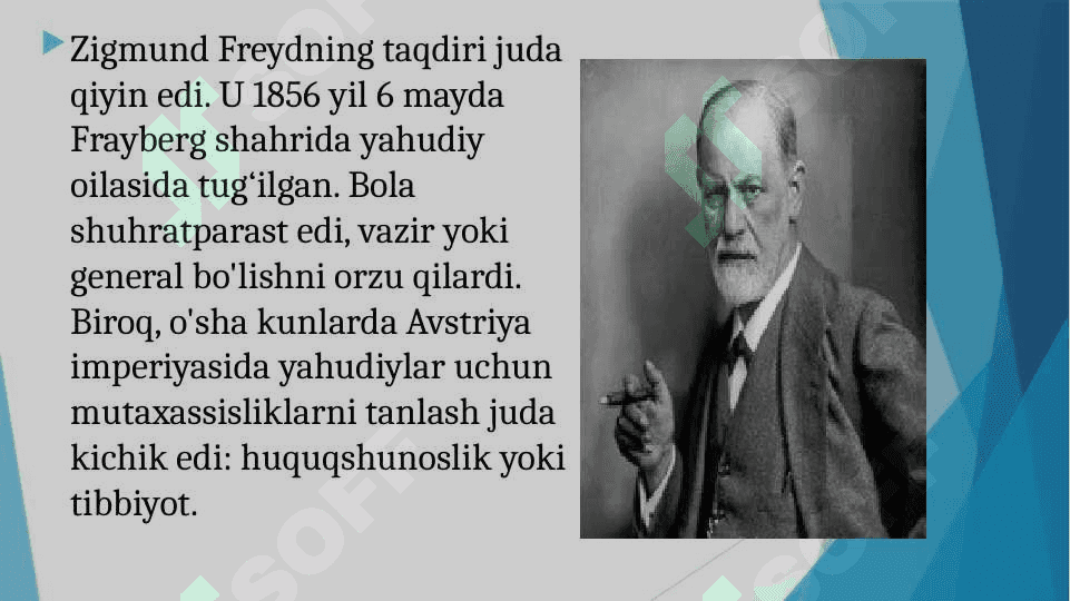 Zigmund Freyd psixoanalizi va uning yuzaga kelishi manbali,nazariy-metadologik printsiplari, tizimning rivojlanish bosqichlari 3