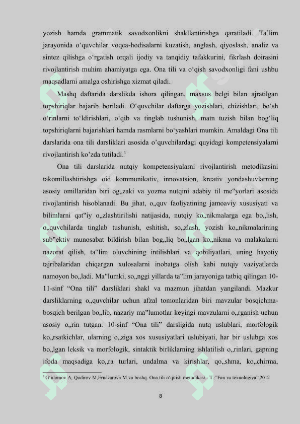 UMUMTA’LIM MAKTABLARIDA ONA TILINI O’QITISHDA O’QUVCHILARNING LINGVISTIK VA NUTQIY KOMPETENSIYALARNI RIVOJLANTIRISH YO‘LLARI 7