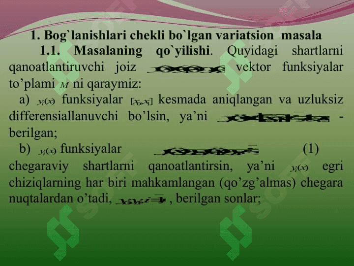 Shartli ekstrеmumga qo`yilgan variatsion masalalar 2