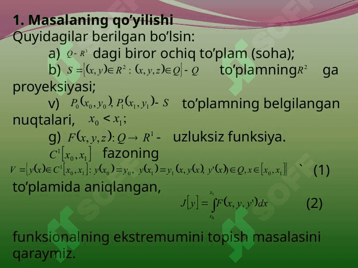 Variatsion hisobning asosiy masalasi (birinchi variatsiyani tekshirish) 2