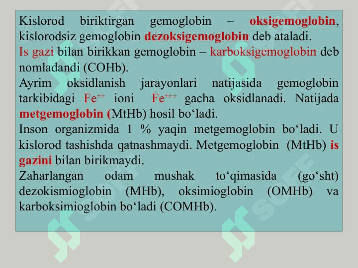 METAN VA IS GAZI BILAN ZAHARLANISh. KARBOKSIGEMOGLOBINNI QONDAN KIMYoVIY VA FIZIK-KIMYoVIY USULLARDA TAHLIL QILISh 7