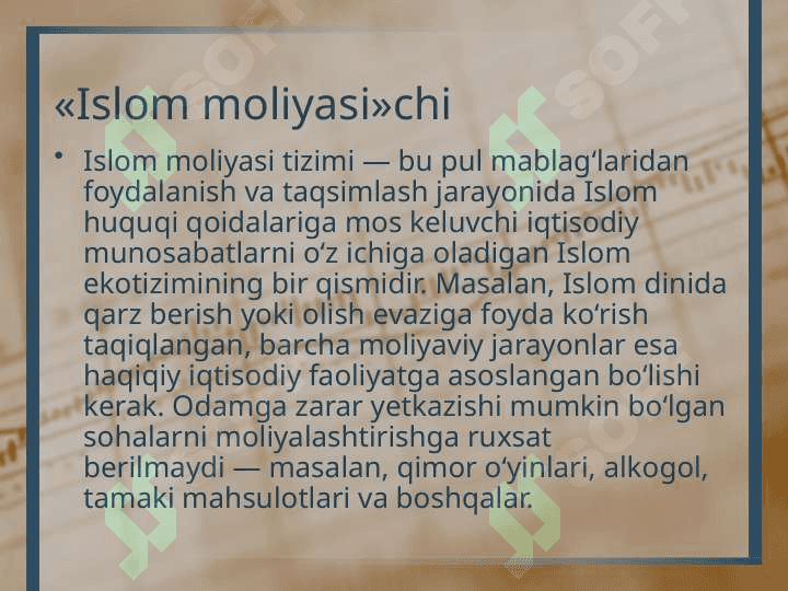 Islom moliyasi Kredit tamoyillari va Davlatimizdagi joriy tahlillar 8