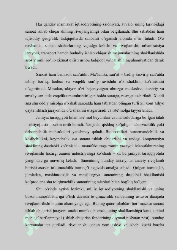 SANOAT VA QISHLOQ  XO'JALIGINING GEOGRAFIYASI 2