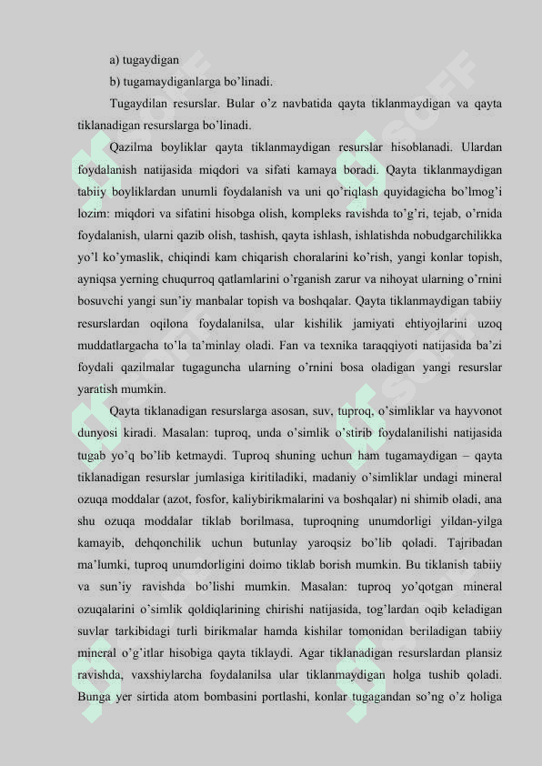 TABIIY RESURSLARDAN OQILONA FOYDALANISH  VA  ULARNI MUXOFAZA QILISH MASALALARI 3