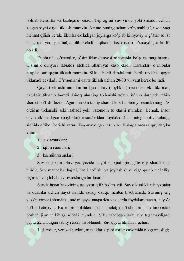 TABIIY RESURSLARDAN OQILONA FOYDALANISH  VA  ULARNI MUXOFAZA QILISH MASALALARI 4