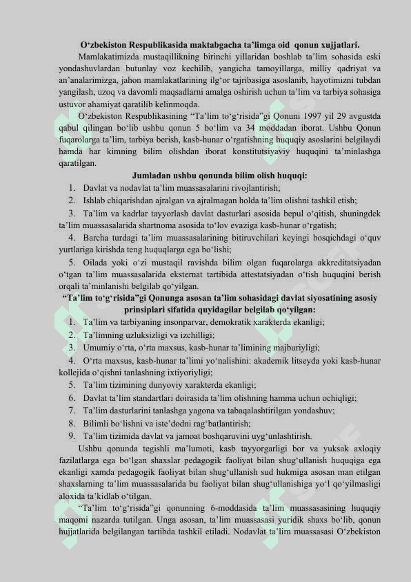 Talimga oid xujjatlar bilan tanishish va namunalar tayyorlash 2