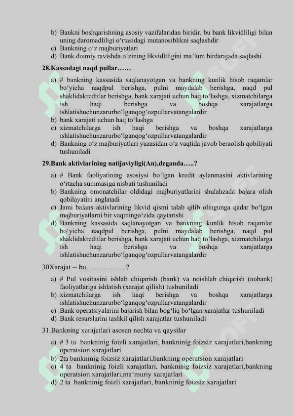 banklarda buxgalteriya asoslari fanidan test 5