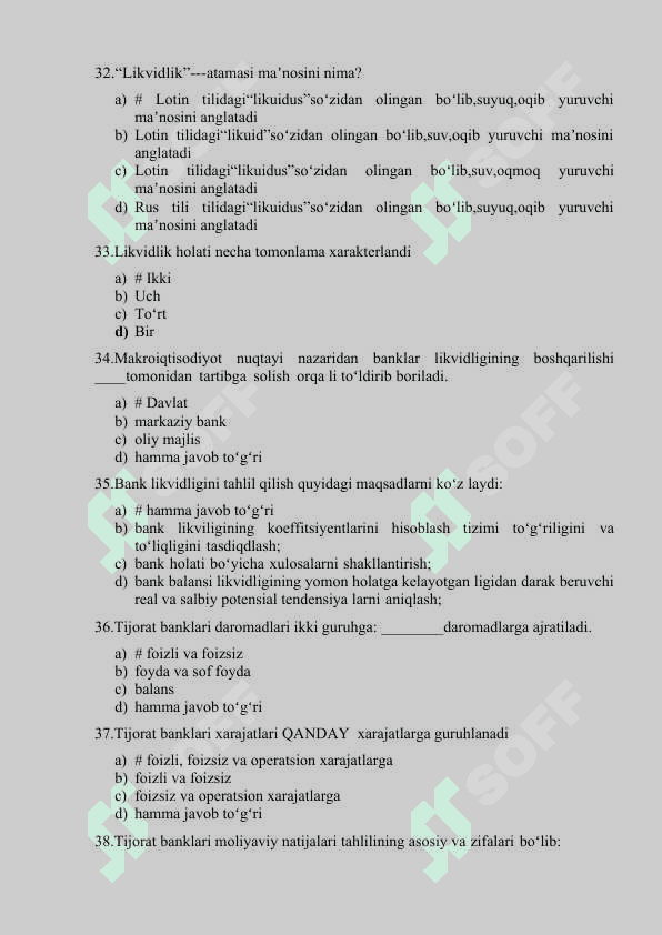 banklarda buxgalteriya asoslari fanidan test 6