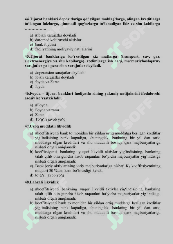 banklarda buxgalteriya asoslari fanidan test 8