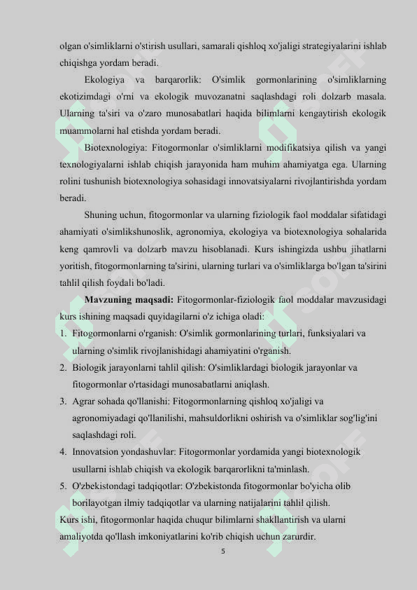 Mavzu: Fitogormonlar-fiziologik faol moddalar 5
