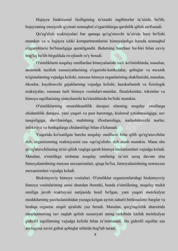 Mavzu: O’simliklarning qurg’oqchilikka chidamliligi 8